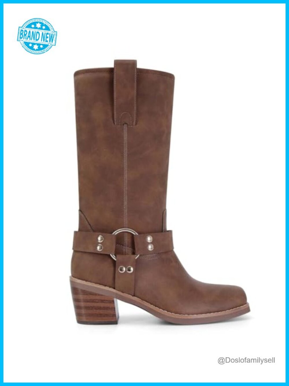 MICIFA Suede Mid Calf Boots for Women Square Toe Chunky Block Heel Pull On Wide